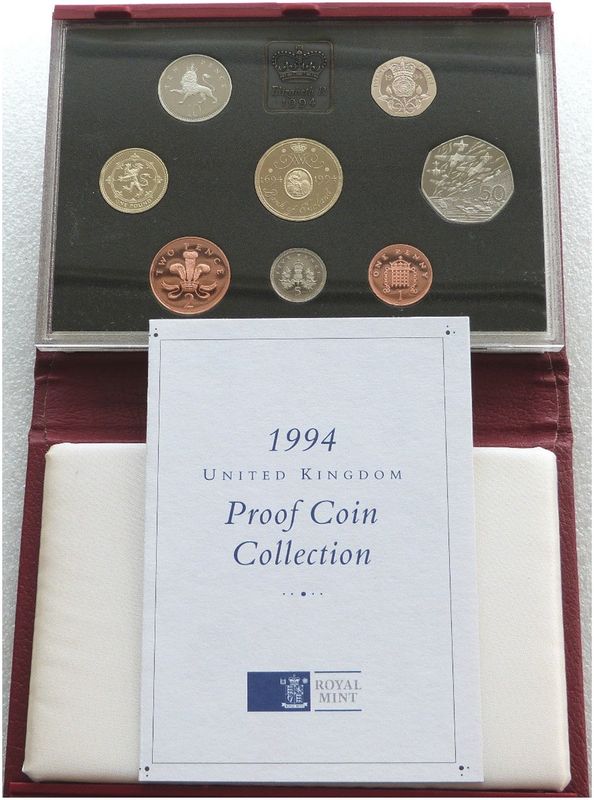 1994 Royal Mint Deluxe Proof 8 Coin Set Red Leather Case Coa