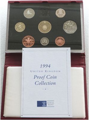 1994 Royal Mint Deluxe Proof 8 Coin Set Red Leather Case Coa