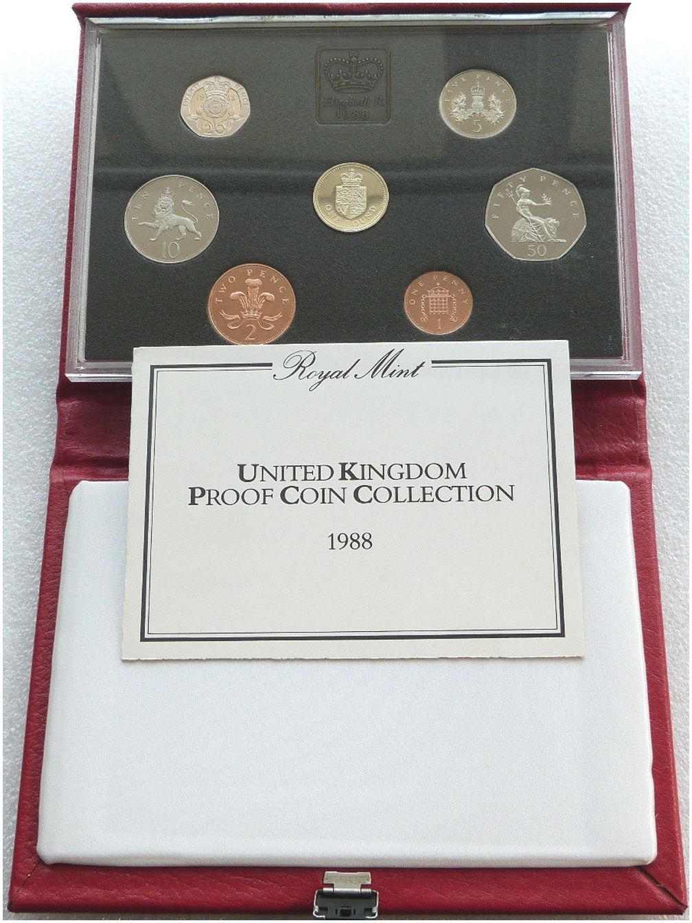 1988 Royal Mint Deluxe Proof 7 Coin Set Red Leather Case Coa