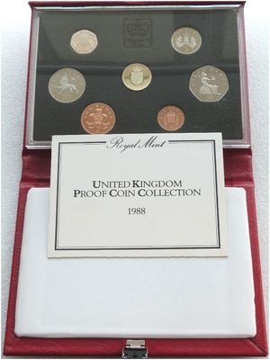 1988 Royal Mint Deluxe Proof 7 Coin Set Red Leather Case Coa