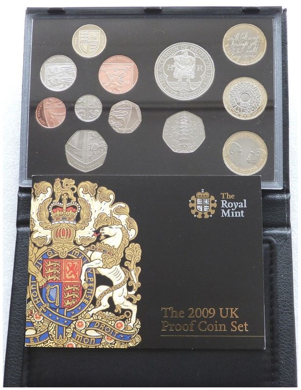2009 Royal Mint Deluxe Proof 12 Coin Set Black Leather Case Coa - Incl Kew Gardens