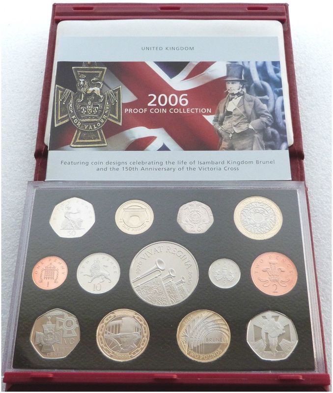 2006 Royal Mint Deluxe Proof 13 Coin Set Red Leather Case Coa