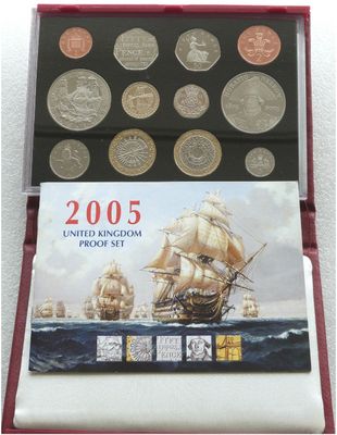 2005 Royal Mint Deluxe Proof 12 Coin Set Red Leather Case Coa
