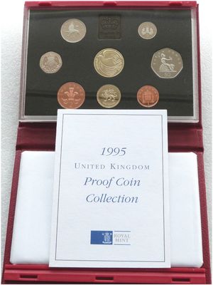 1995 Royal Mint Deluxe Proof 8 Coin Set Red Leather Case Coa