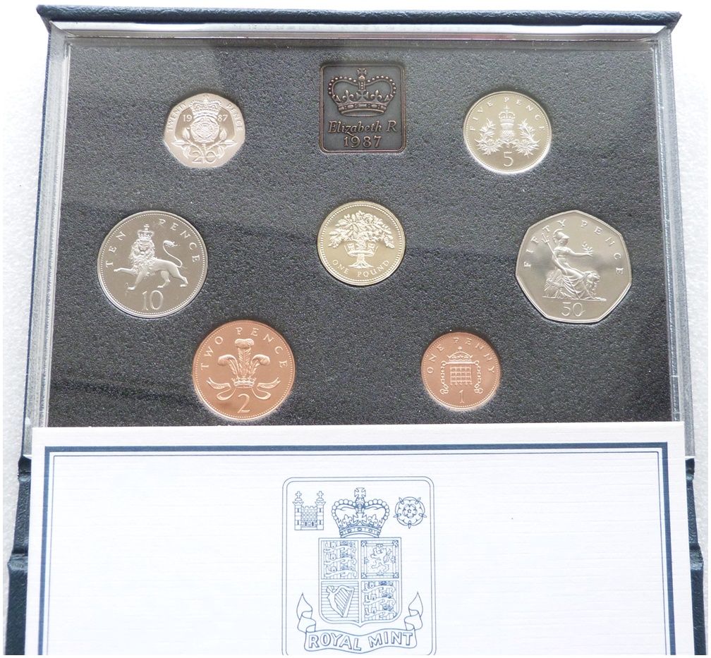 1987 Royal Mint Standard Proof 7 Coin Set Blue Case Coa