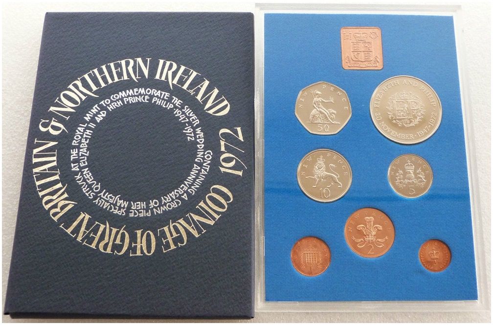 1972 Royal Mint Standard Silver Wedding Proof 7 Coin Set