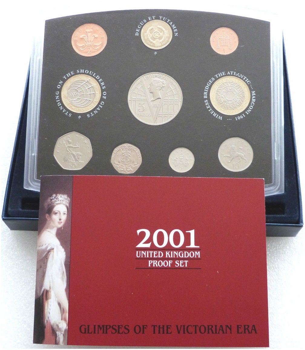 2001 Royal Mint Standard Proof 10 Coin Set Box Coa