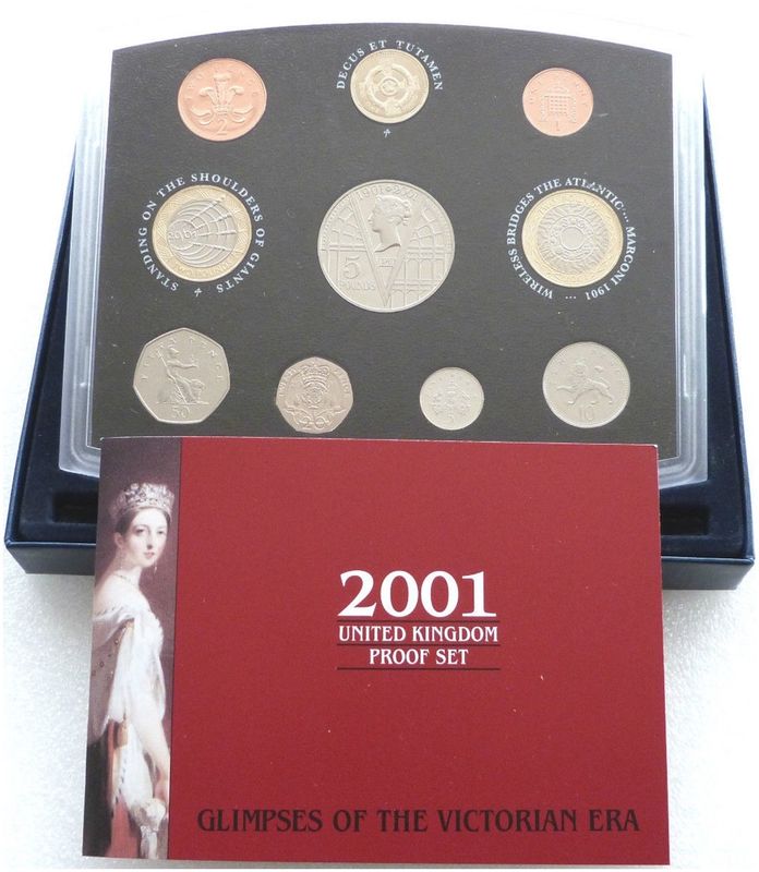 2001 Royal Mint Standard Proof 10 Coin Set Box Coa