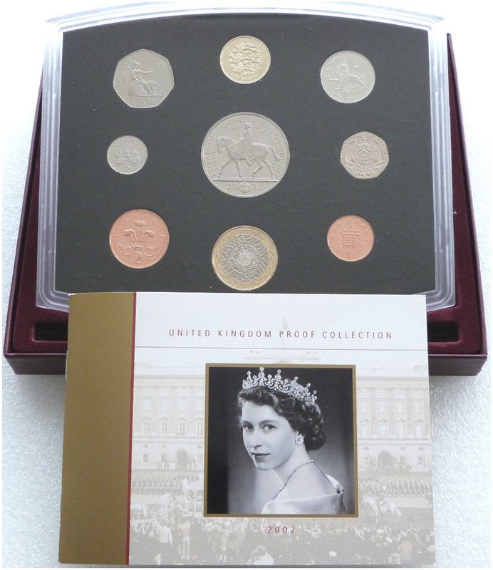 2002 Royal Mint Standard Proof 9 Coin Set Box Coa