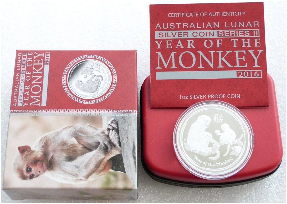 2016-P Australia Lunar Monkey $1 Silver Proof 1oz Coin Box Coa