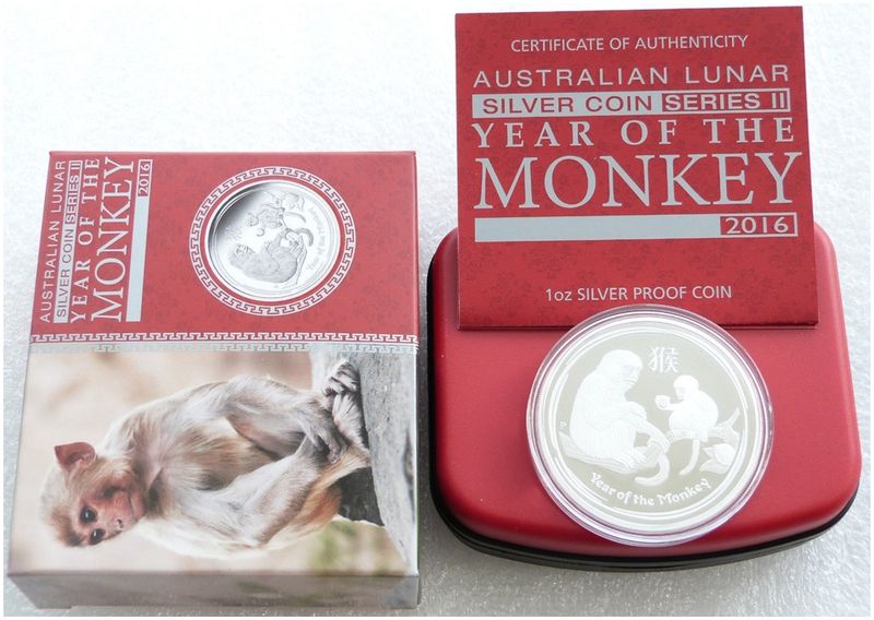 2016-P Australia Lunar Monkey $1 Silver Proof 1oz Coin Box Coa
