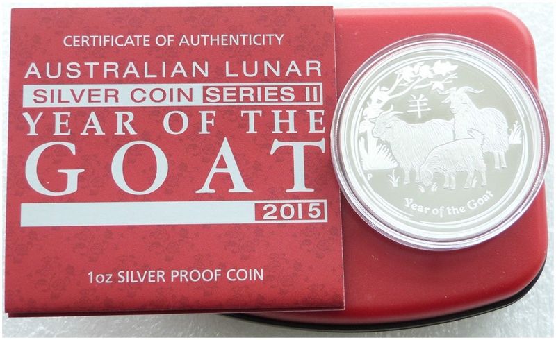 2015-P Australia Lunar Goat $1 Silver Proof 1oz Coin Box Coa
