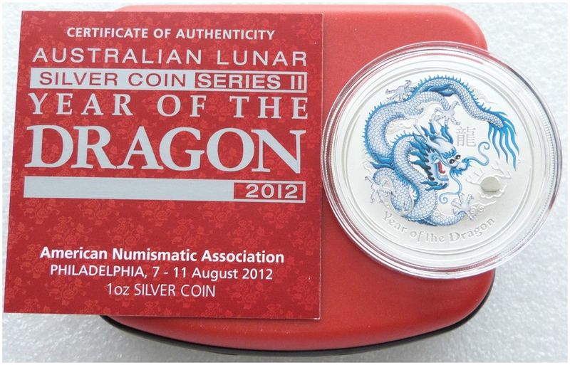 2012-P Australia Lunar Dragon ANA White $1 Silver 1oz Coin Box Coa