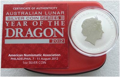 2012 Australia Lunar Dragon White $1 Silver 1oz Coin Box Coa
