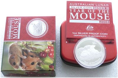 2008-P Australia Lunar Mouse $1 Silver Proof 1oz Coin Box Coa - First Year Series II
