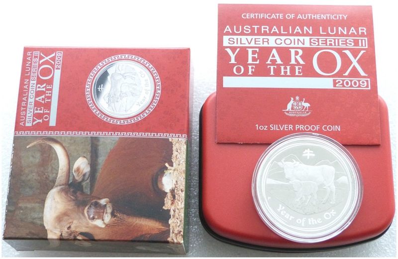 2009-P Australia Lunar Ox $1 Silver Proof 1oz Coin Box Coa