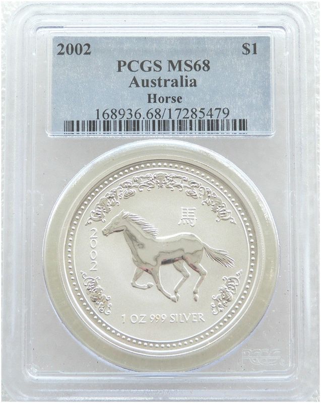 2002 Australia Lunar Horse $1 Silver 1oz Coin PCGS MS68