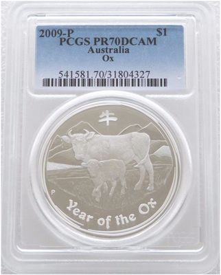 2009-P Australia Lunar Ox $1 Silver Proof 1oz Coin PCGS PR70 DCAM