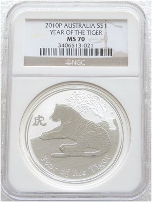 2010-P Australia Lunar Tiger $1 Silver 1oz Coin NGC MS70