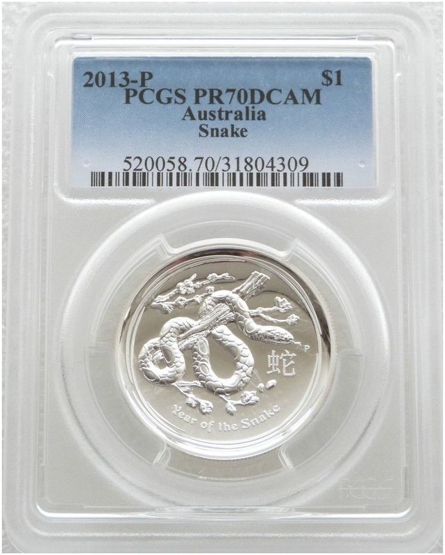2013-P Australia Lunar Snake High Relief $1 Silver Proof 1oz Coin PCGS PR70
