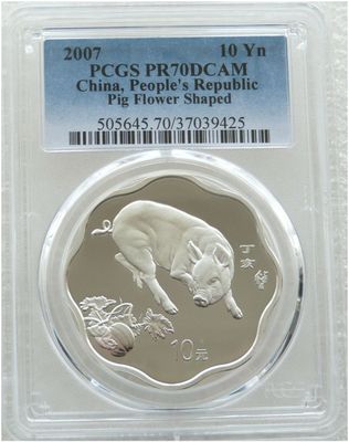 2007 China Lunar Pig Flower 10 Yuan Silver Proof 1oz Coin PCGS PR70 DCAM