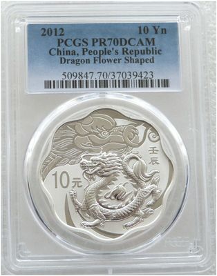 2012 China Lunar Dragon Flower 10 Yuan Silver Proof 1oz Coin PCGS PR70 DCAM