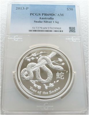 2013-P Australia Lunar Snake $30 Silver Proof Kilo Coin PCGS PR69 DCAM