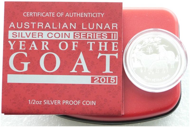 2015-P Australia Lunar Goat 50c Silver Proof 1/2oz Coin Box Coa