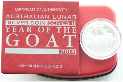 2015-P Australia Lunar Goat 50c Silver Proof 1/2oz Coin Box Coa