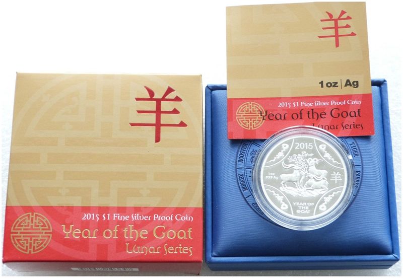 2015 Australia Lunar Goat $1 Silver Proof 1oz Coin Box Coa
