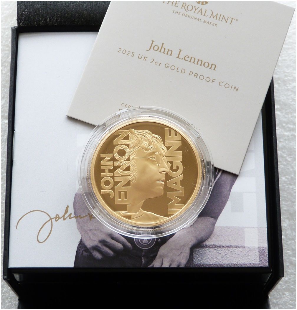 2025 Music Legends John Lennon £200 Gold Proof 2oz Coin Box Coa - Mintage 90