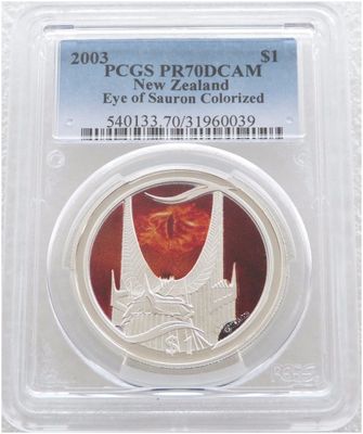 2003 New Zealand Lord of the Rings Eye of Sauron $1 Silver Proof Coin PCGS PR70 DCAM