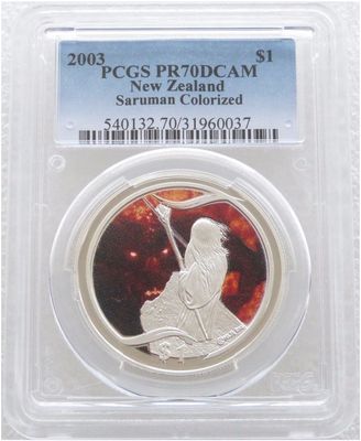 2003 New Zealand Lord of the Rings Saruman $1 Silver Proof Coin PCGS PR70 DCAM