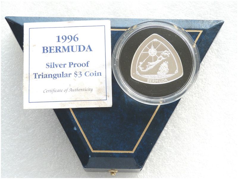 1996 Bermuda Triangular $3 Silver Proof Coin Box Coa