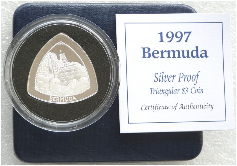 1997 Bermuda Triangular $3 Silver Proof Coin Box Coa