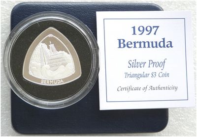 1997 Bermuda Triangular $3 Silver Proof Coin Box Coa