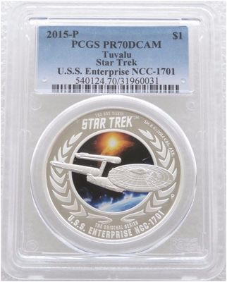 2015 Tuvalu Star Trek USS Enterprise NCC-1701 $1 Silver Proof 1oz Coin PCGS PR70 DCAM