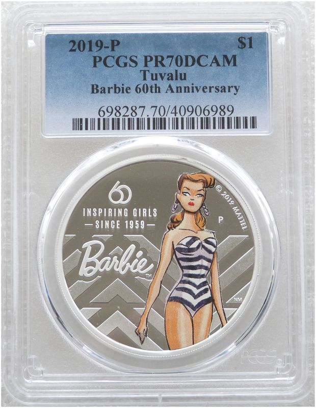 2019 Tuvalu Mattel Barbie 60th Anniversary $1 Silver Proof 1oz Coin PCGS PR70 DCAM