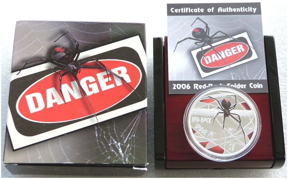 2006 Tuvalu Deadly and Dangerous Red-Back Spider $1 Silver Proof 1oz Coin Box Coa