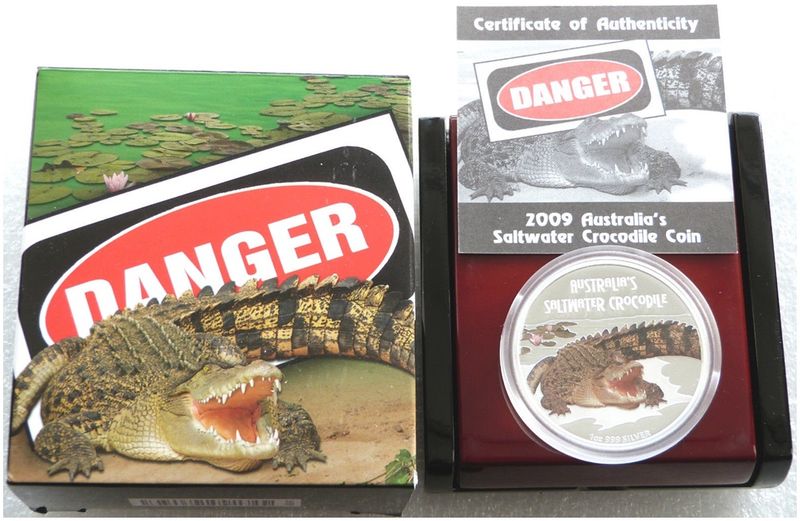 2009 Tuvalu Deadly and Dangerous Saltwater Crocodile $1 Silver Proof 1oz Coin Box Coa