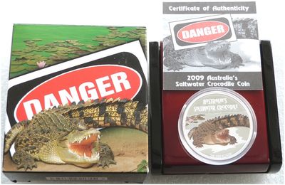 2009 Tuvalu Deadly and Dangerous Saltwater Crocodile $1 Silver Proof 1oz Coin Box Coa