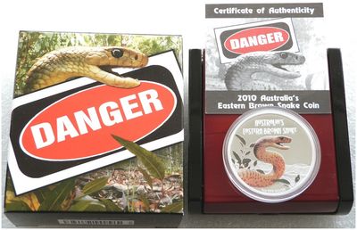 2010 Tuvalu Deadly and Dangerous Eastern Brown Snake $1 Silver Proof 1oz Coin Box Coa