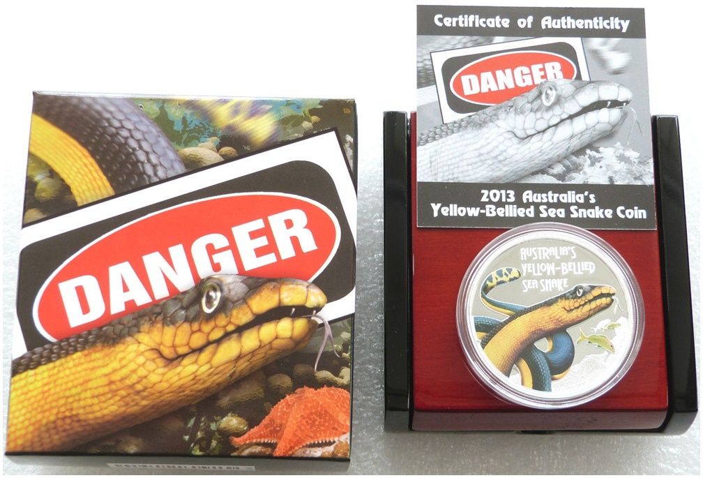 2013 Tuvalu Deadly and Dangerous Yellow Bellied Snake $1 Silver Proof 1oz Coin Box Coa