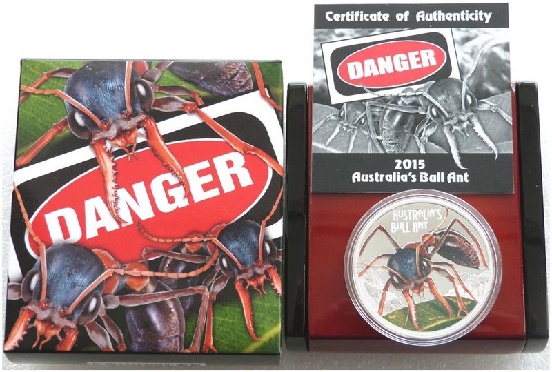 2015 Tuvalu Deadly and Dangerous Bull Ant $1 Silver Proof 1oz Coin Box Coa