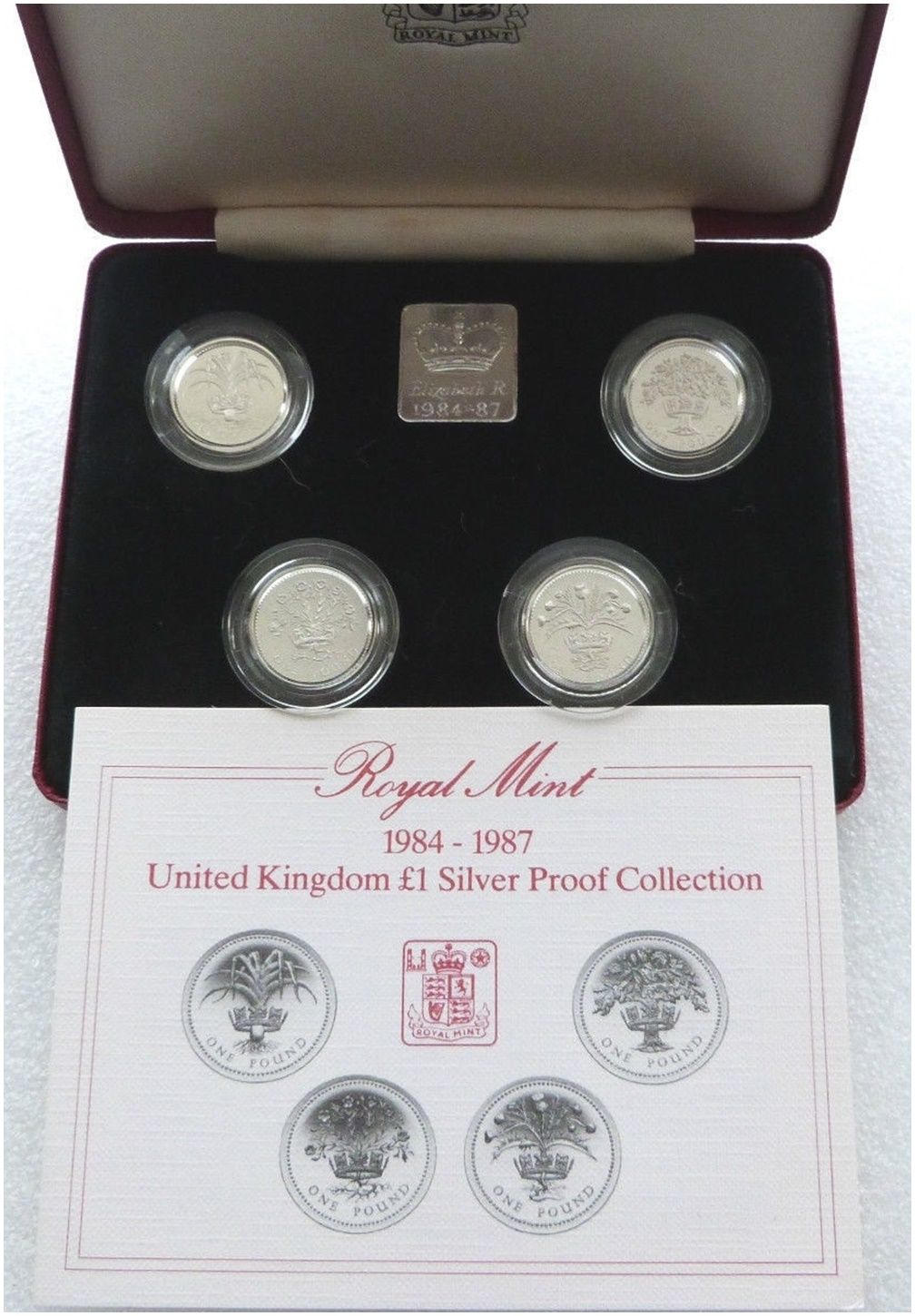 1984 - 1987 United Kingdom £1 Silver Proof 4 Coin Set Box Coa