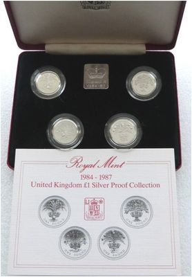1984 - 1987 United Kingdom £1 Silver Proof 4 Coin Set Box Coa