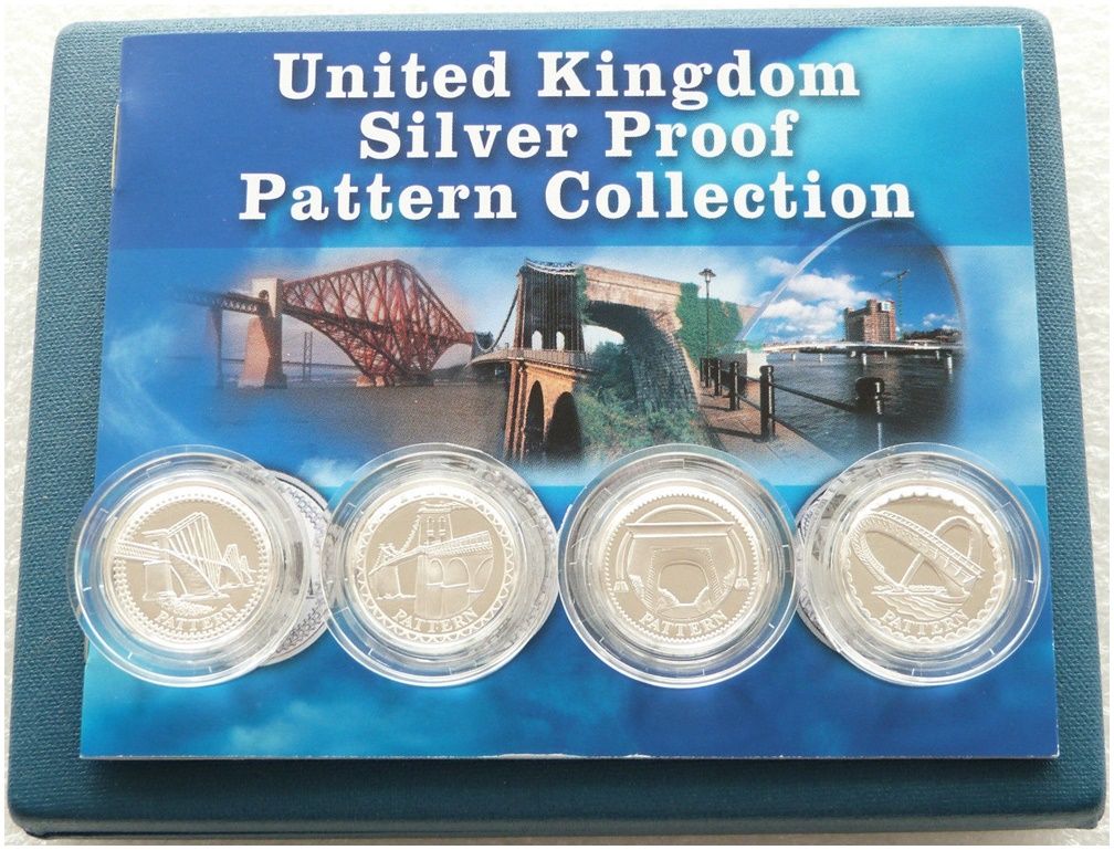 2003 United Kingdom Bridges Pattern £1 Silver Proof 4 Coin Set Box Coa