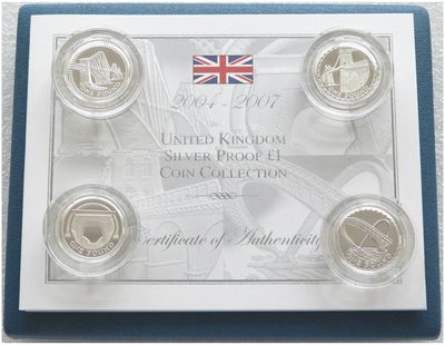 2004 - 2007 United Kingdom Bridges £1 Silver Proof 4 Coin Set Box Coa