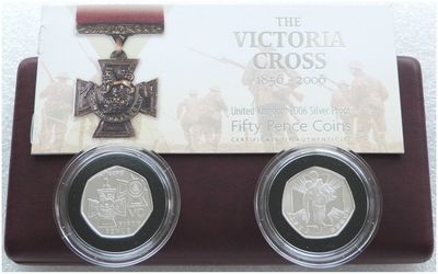 2006 Victoria Cross 50p Silver Proof 2 Coin Set Box Coa