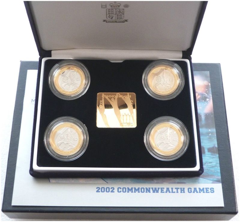 2002 Commonwealth Games £2 Silver Proof 4 Coin Set Box Coa